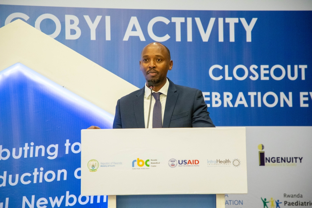 Minister of Health, Dr. Sabin Nsanzimana delivers  remarks at the closing ceremony of the USAID Ingobyi Activity project, in Kigali on Thursday, July 13. Photos by Craish Bahizi