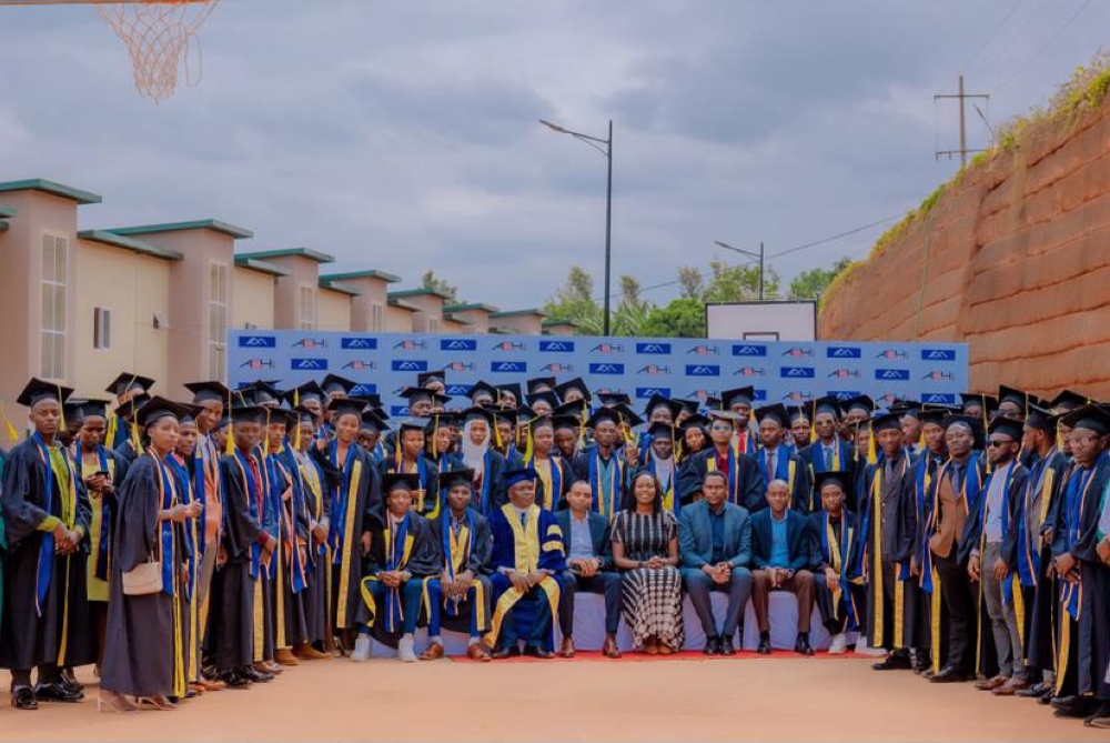 Some of  110 graduates who completed a training  in innovative and green construction technology using light steel frames at the ADHI TVET Academy in Kigali on July 13.