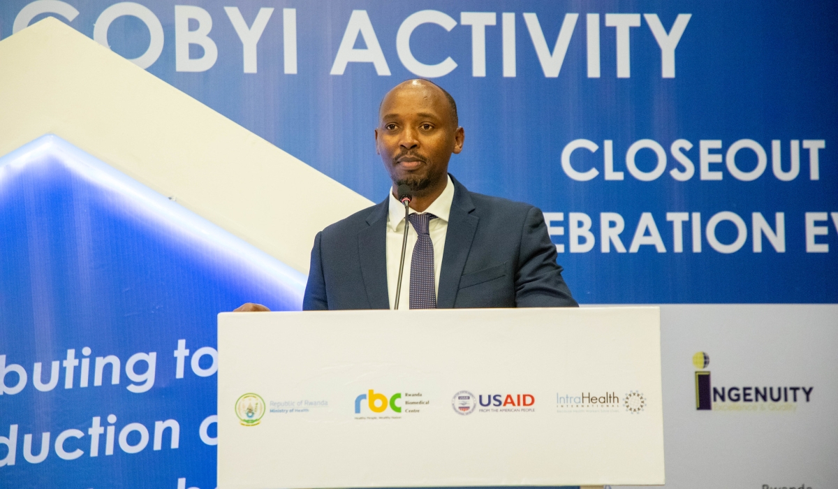 Minister of Health, Dr. Sabin Nsanzimana delivers  remarks at the closing ceremony of the USAID Ingobyi Activity project, in Kigali on Thursday, July 13. Photos by Craish Bahizi