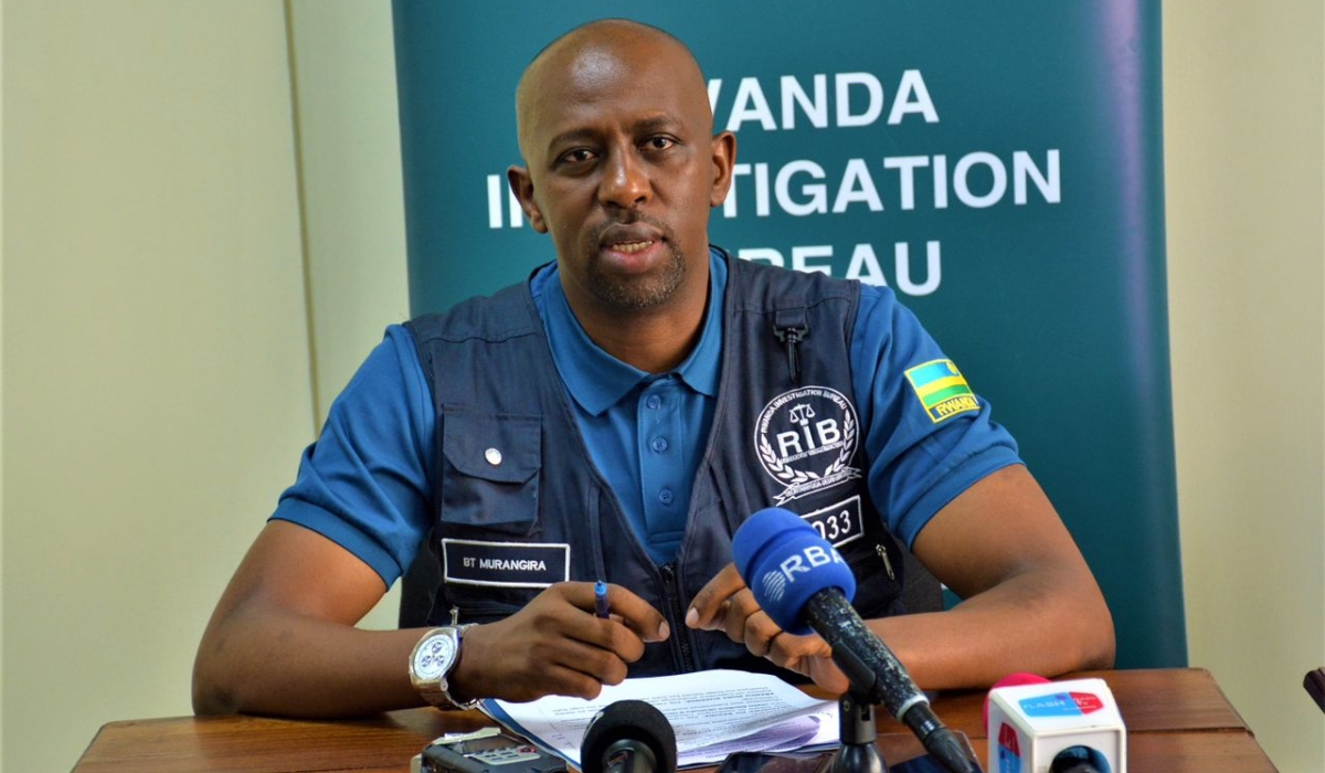RIB&#039;s spokesperson Thierry Murangira speaks to journalists said   the suspect was caught red-handed after withdrawing Rwf 5 million from a mobile money agent. File