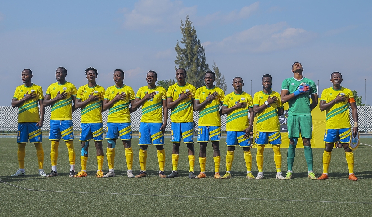 National team sing the national anthem as they face Mozambique. Rwanda drawn in Group C alongside giants Nigeria, South Africa, Benin and Zimbabwe. Photo by Mugwiza