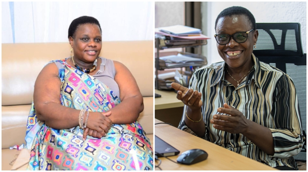 (Left) Eugenie Mukantagwera in 2021, when  she weighed 130kgs. (photo courtesy). (Right) Mukantagwera smiles during an interview in 2023, after losing 45kgs in three years. Photo by Willy Mucyo