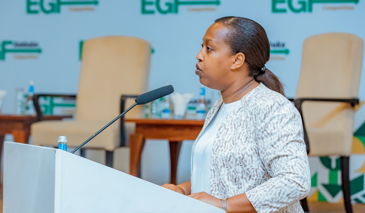 Kampeta Sayinzoga, the Chief Executive Officer of BRD addresses delegates during the launch. Courtesy