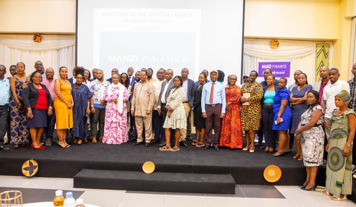 Participants pose for a group photo after the launch of Manzi Finance on July 14, 2023, in Kigali (Craish Bahizi)