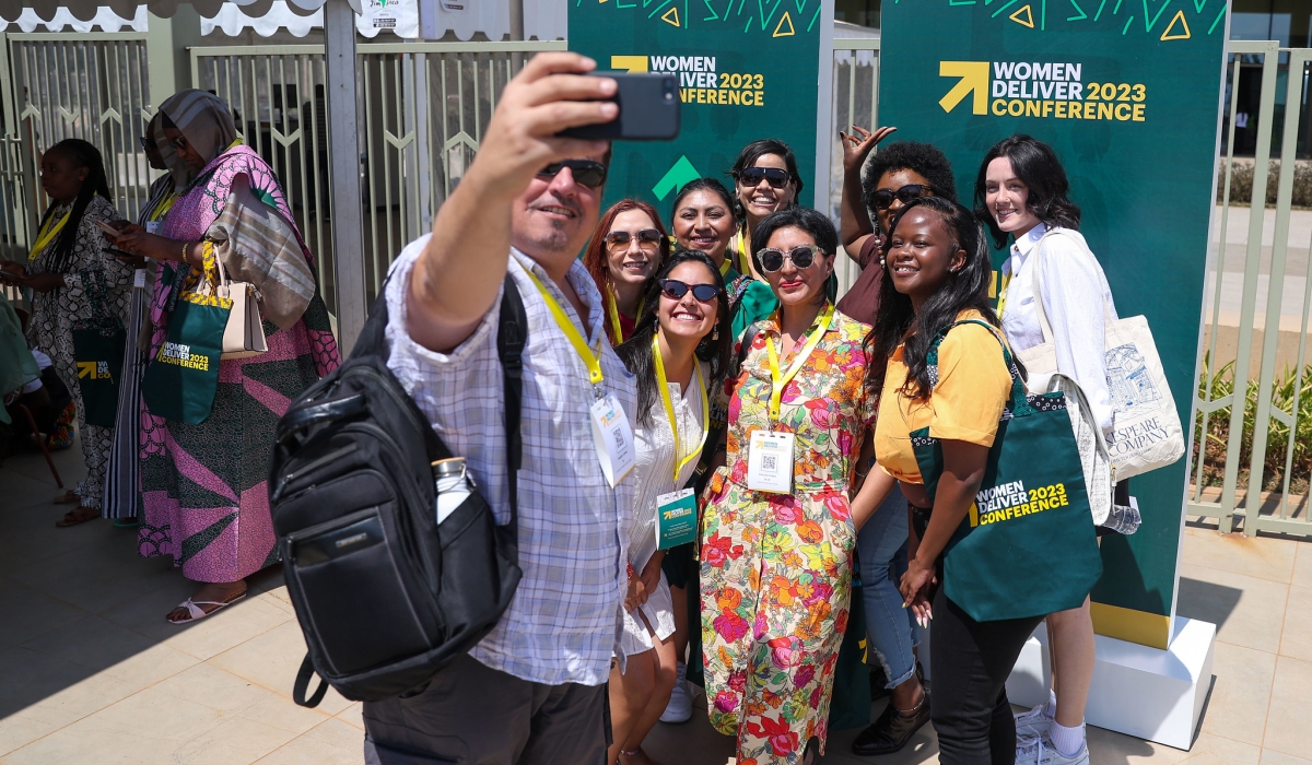 Delegates from different countries who are already in Kigali to attend Women Deliver 2023 Conference (WD2023). Photographed at at Kigali Arena taking a selfie after picking their badges, on Saturday, July 15. All photos by Olivier Mugwiza