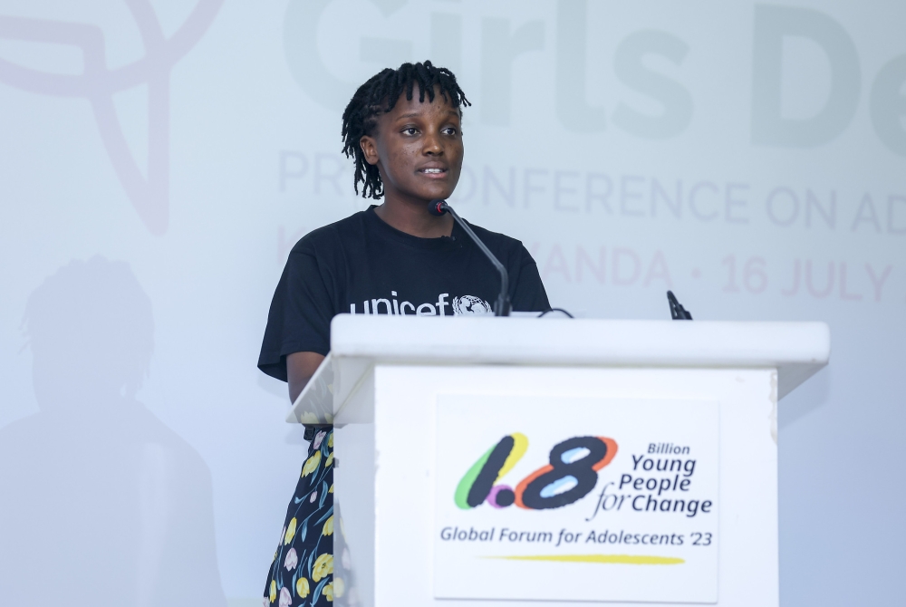 Vanessa Nakate, a climate justice activist and UNICEF Goodwill Ambassador addresses delegates at  a fireside chat at the Girls Deliver: Pre-Conference on Adolescent Girls. Photos by Olivier Mugwiza