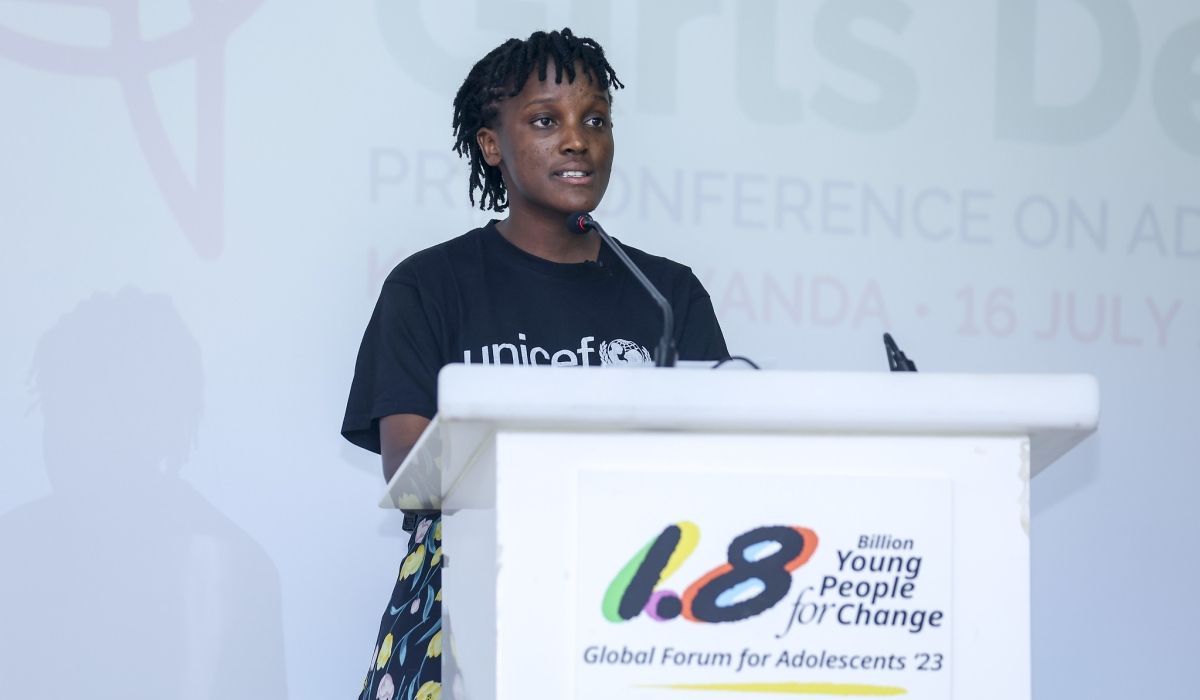 Vanessa Nakate, a climate justice activist and UNICEF Goodwill Ambassador addresses delegates at  a fireside chat at the Girls Deliver: Pre-Conference on Adolescent Girls. Photos by Olivier Mugwiza