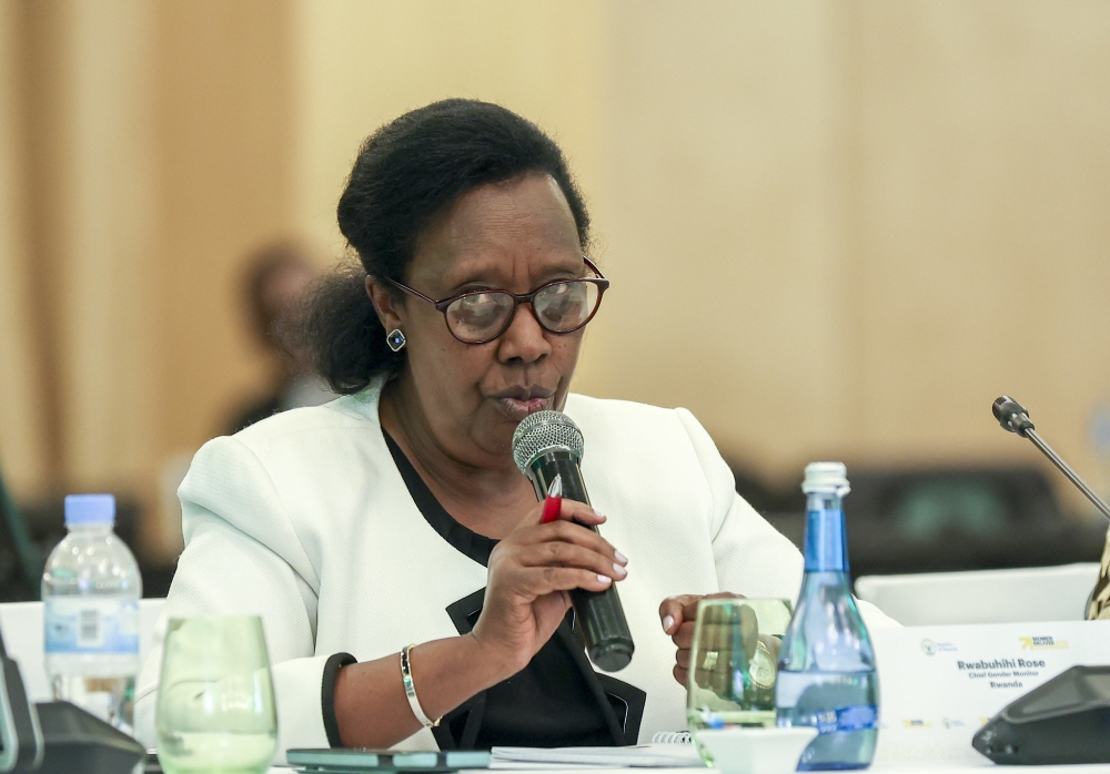 Rwanda Chief Gender Monitor Rose Rwabuhihi speaks at the Ministerial Forum which was hosted by the Government of Rwanda on the sidelines of the Women Deliver 2023 Conference on July 17. Olivier Mugwiza