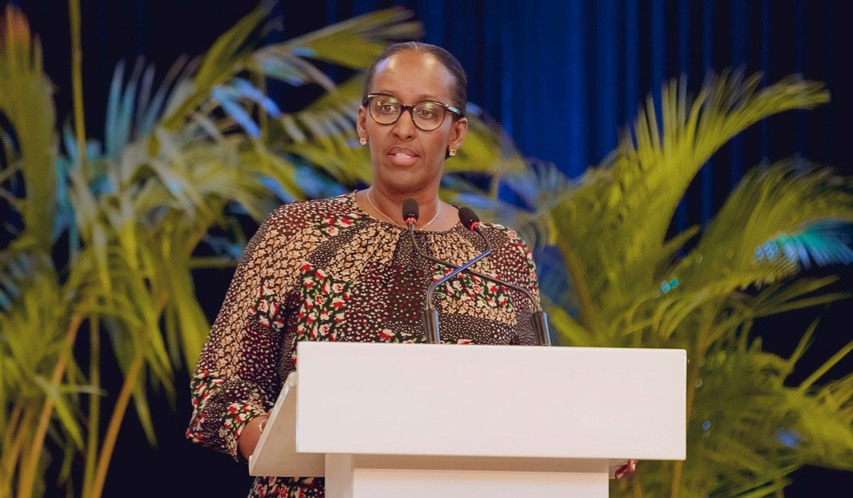 First Lady Jeannette Kagame addresses delegates  during the Women Deliver Pre-Conference on Monday July 17.Courtesy