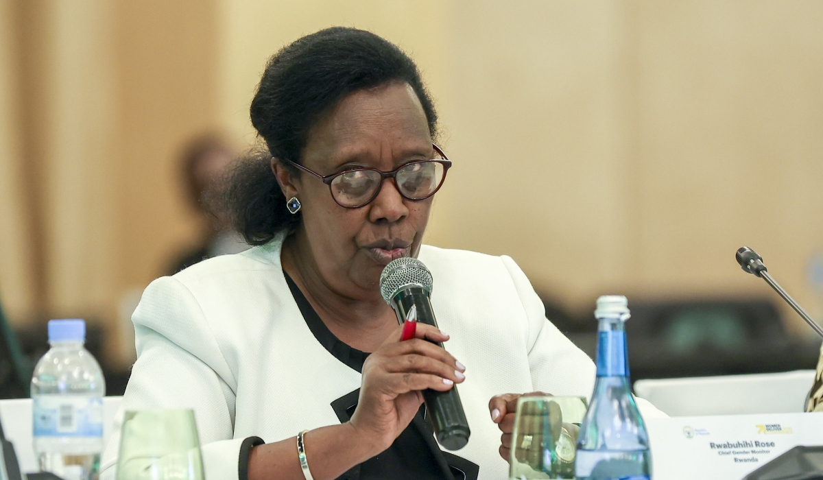 Rwanda Chief Gender Monitor Rose Rwabuhihi speaks at the Ministerial Forum which was hosted by the Government of Rwanda on the sidelines of the Women Deliver 2023 Conference on July 17. Olivier Mugwiza