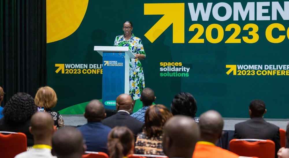 First Lady Jeannette Kagame delivers remarks during a  session themed “Increasing accessibility towards improved women’s health globally” , on Tuesday,  July 18. Courtesy
