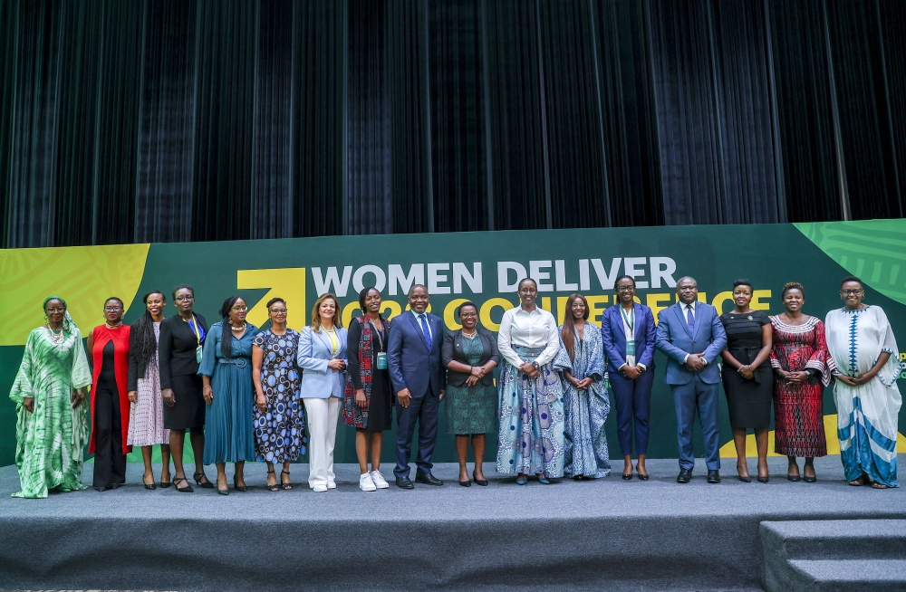First Lady Jeannette Kagame with delegates at a side event of the Women Deliver conference themed “Scaling Innovative Solutions to Enhance Women’s Access to Finance” on Wednesday, July 19, in Kigali.