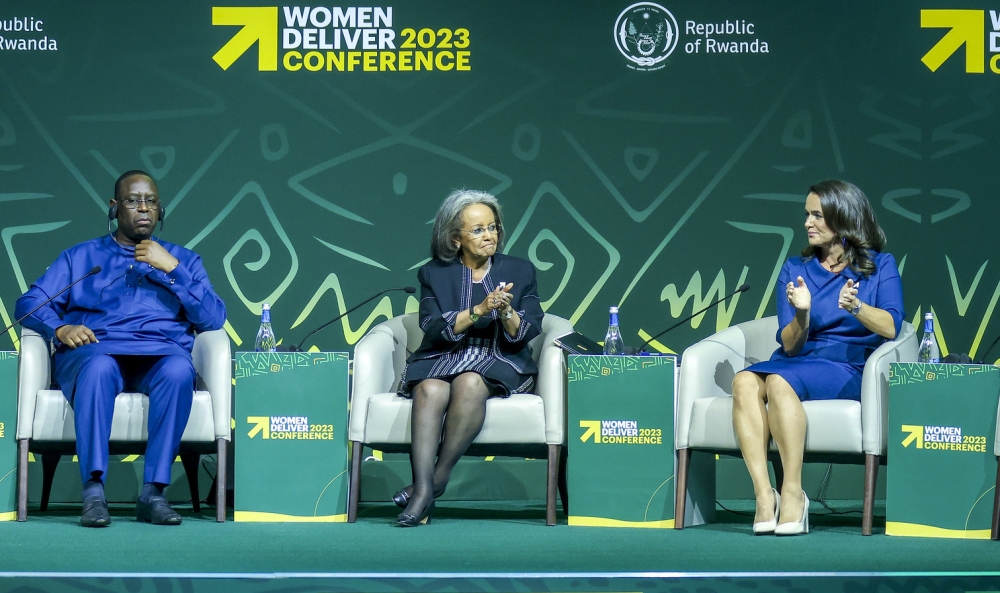 (L-R) President of Senegal’s Macky Sall, Ethiopia’s Sahle-Work Zewde and Hungary’s Katalin Novák during a panel discussion at the opening ceremony.