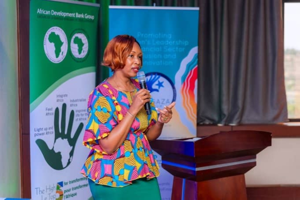 The Chief Executive Officer of NCBA Rwanda, Lina Mukashyaka Higiro speaks at a side event at the Women Deliver 2023 Conference. Courtesy