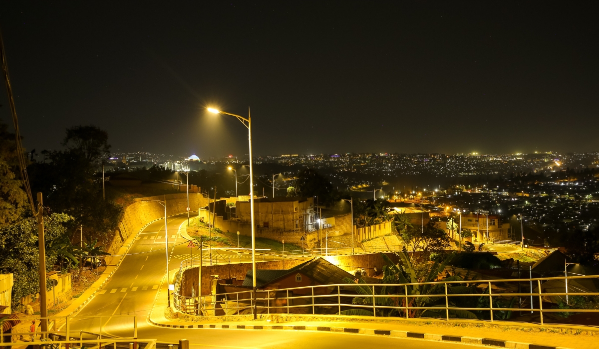 A view of a lit-road at Biryogo in Kigali. In Rwanda,  people believe that all roads are supposed to be night-lit.