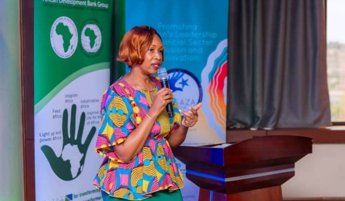 The Chief Executive Officer of NCBA Rwanda, Lina Mukashyaka Higiro speaks at a side event at the Women Deliver 2023 Conference. Courtesy