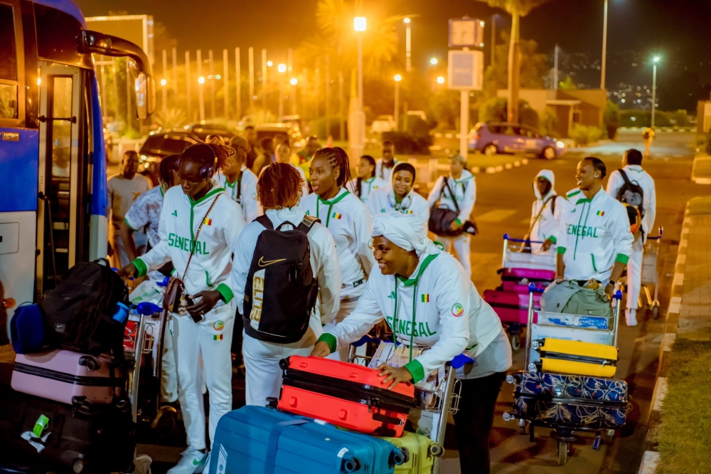 Senegal women&#039;s basketball team arrives at Kigali International Airport ahead of  2023 African women’s Basketball championship at BK Arena on Friday, July 28.