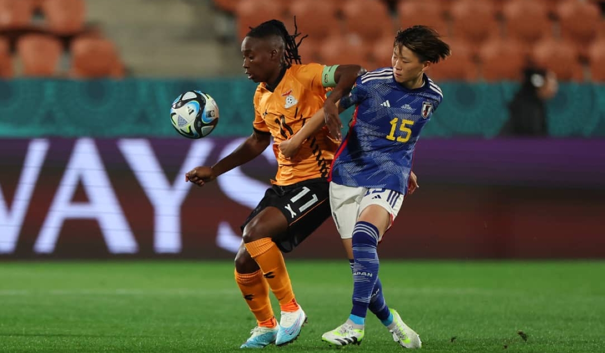 Zambia captain Barbara Banda vies for a ball against a Japanese opponent during Saturday’s 5-0 humiliation