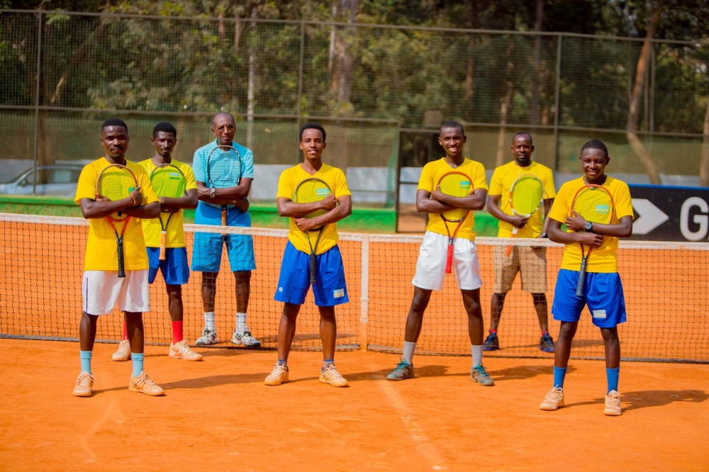 Rwanda National team tennis players who will represent the country at  the continental tennis showpiece scheduled for Wednesday, July 26-29, at Kigali Ecology Tennis Club (IPRC-Kigali). Courtesy