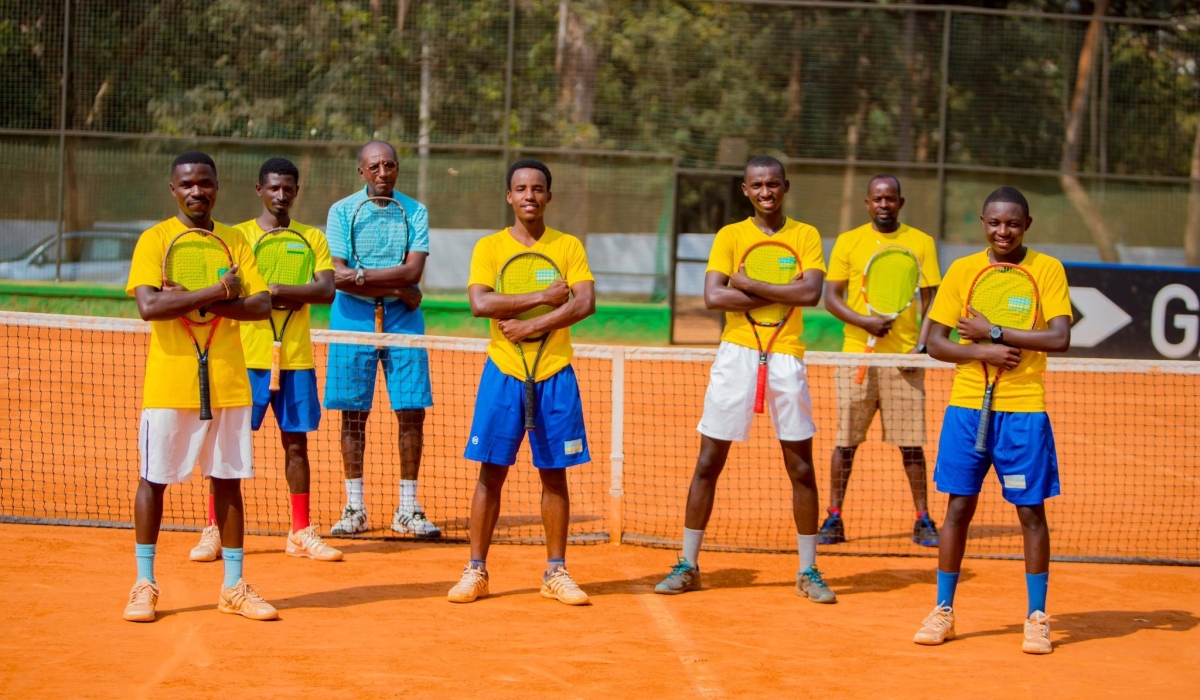 Rwanda National team tennis players who will represent the country at  the continental tennis showpiece scheduled for Wednesday, July 26-29, at Kigali Ecology Tennis Club (IPRC-Kigali). Courtesy