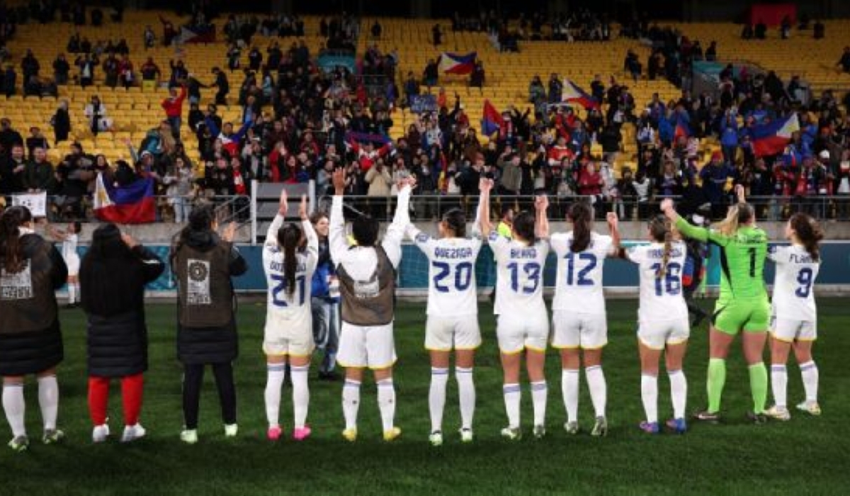 The Philippines players celebrate with their fans after the game. FIFA via Getty Images