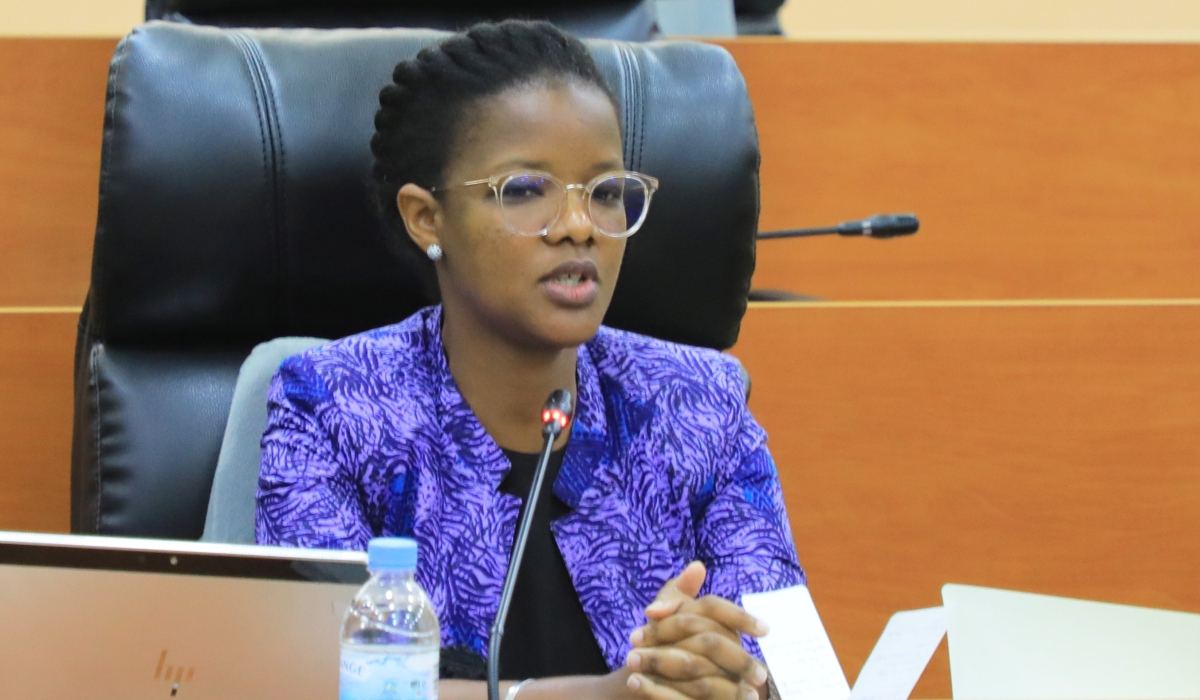 The Acting Chief Executive Officer of WASAC, Giselle Umuhumuza addresses senators during the session on July 25. Courtesy