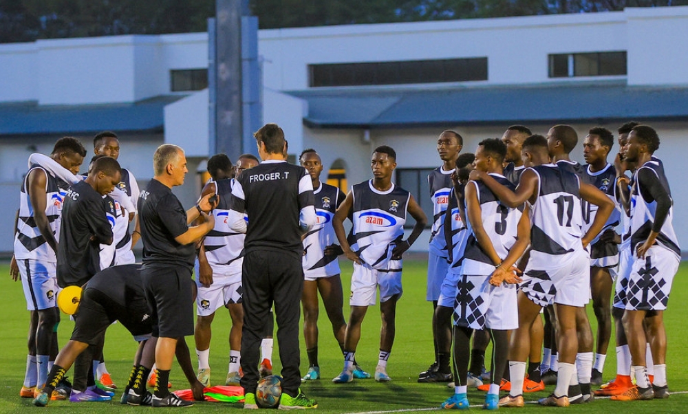 APR FC players during a training session at Kigali Pele Stadium last week. PHOTO BY JULIUS NTARE