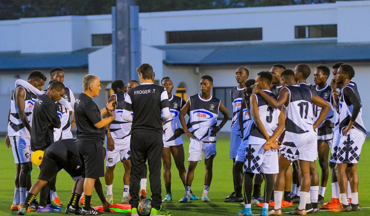 APR FC players during a training session at Kigali Pele Stadium last week. PHOTO BY JULIUS NTARE