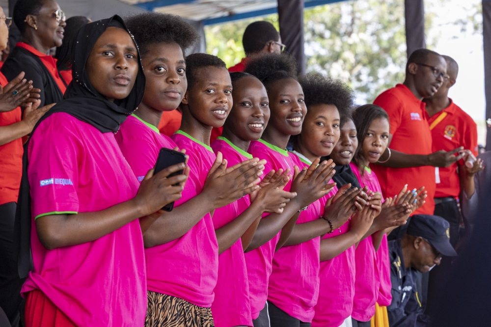 
Some of the young girls who benefit from Imbuto Foundation sponsorship during the celebration of the International Day of Girl Child in Musanze, on October 11, 2022. Photo: Courtesy.