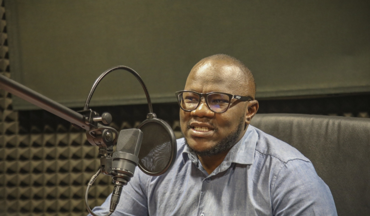 Eugene Anangwe, a Kigali-based veteran Kenyan journalist, during the recording of this podcast.Photo by Emmanuel Dushimimana
