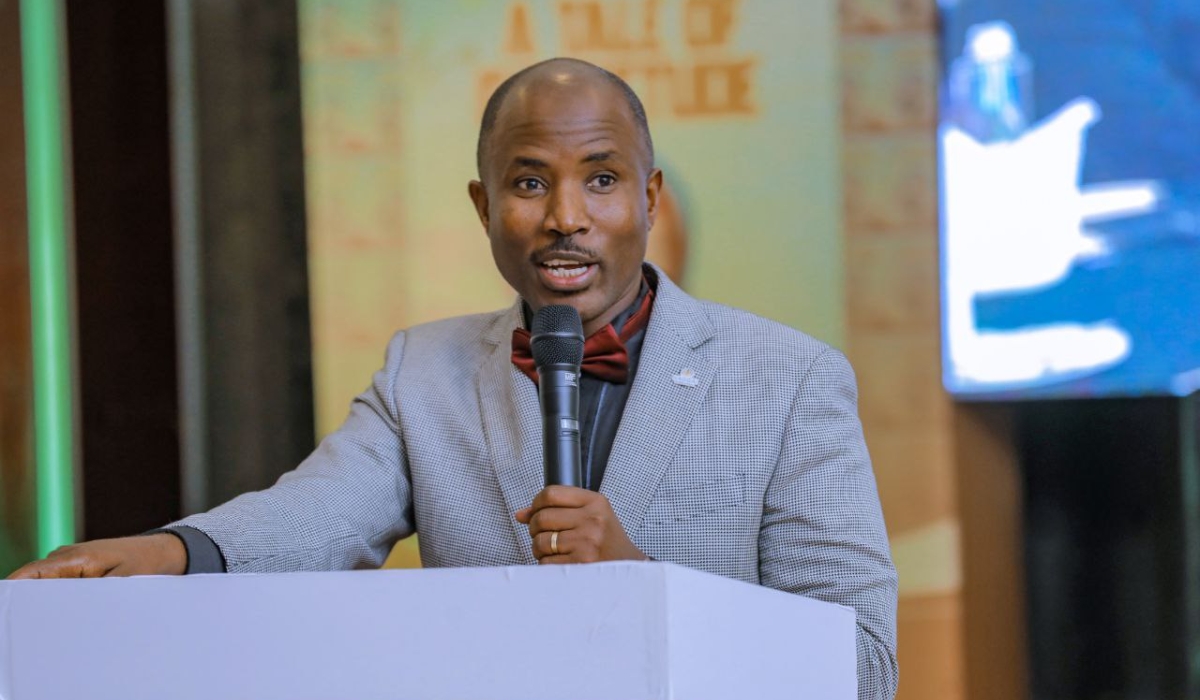 Modeste Muhire, author of A Tale of Gratitude, speaking during the book launch. Courtesy photos