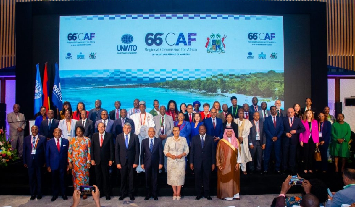 Officials pose for a group photo as Rwanda elected to join the Executive Council of the United Nations World Tourism Organisation (UNWTO) for the first time during the 66th Meeting of the UNWTO Regional Commission for Africa.
