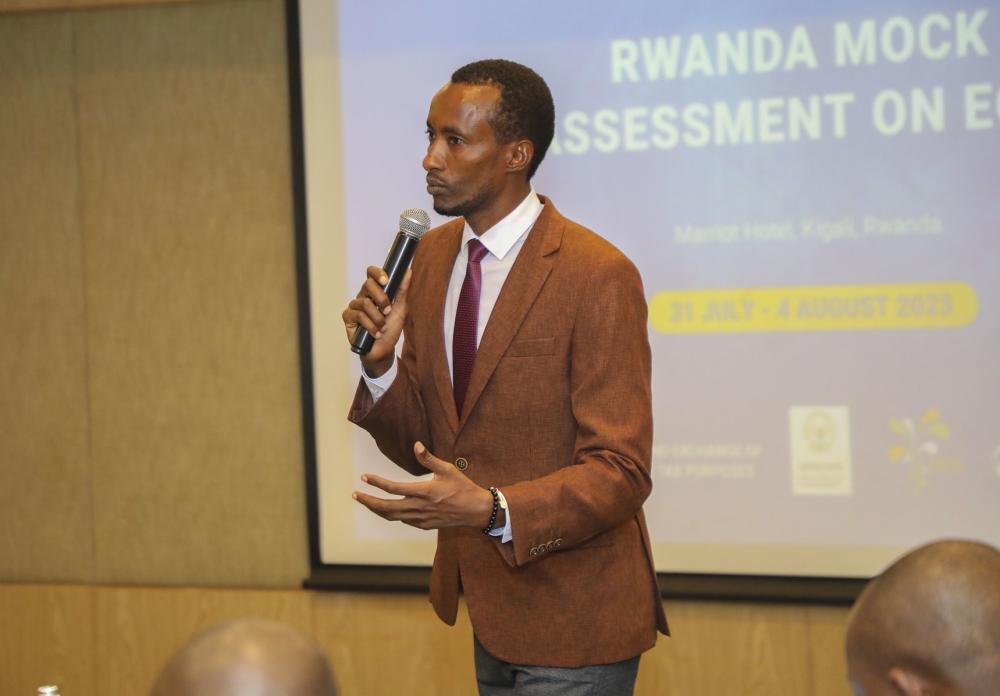 Jackson Rugambwa, Tax Policy Analyst Rwanda Finance LTD during a presentation during the meeting on July 31. Photo by Emmanuel Dushimimana