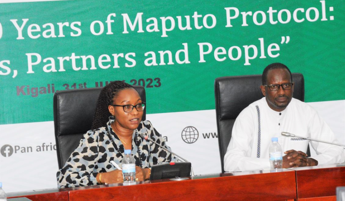 Minister of Gender and Family Promotion, Jeannette Bayisenge speaks at the celebration of Africa Women’s Day on July 31. Courtesy