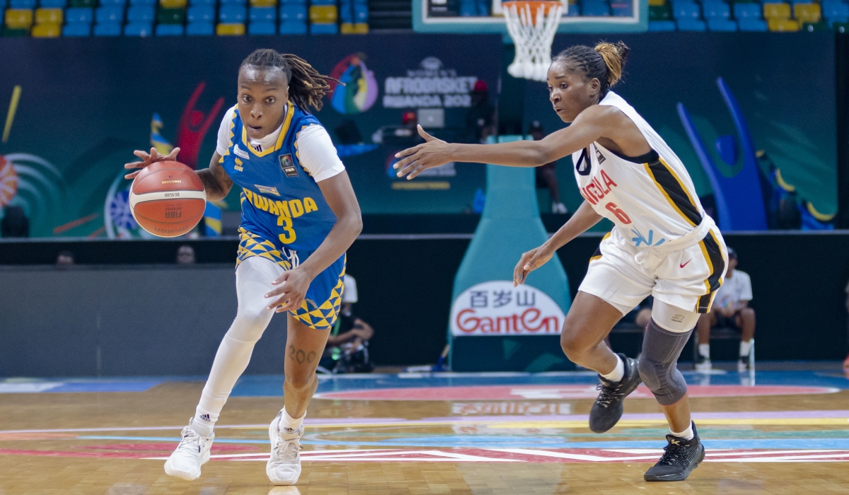 Rwanda&#039;s point guard, Destiney Promise Philoxy, in action during Sunday&#039;s game against Angola. Rwanda will face either Uganda’s Gazelles or DR Congo in the quarter finals of the FIBA Women’s Afrobasket going on in Kigali.