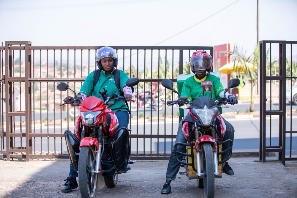 Female motorbike riders are part of the team at VubaVuba, where they efficiently deliver various items that customers have shopped online. ALL PHOTOS BY DAN GATSINZI