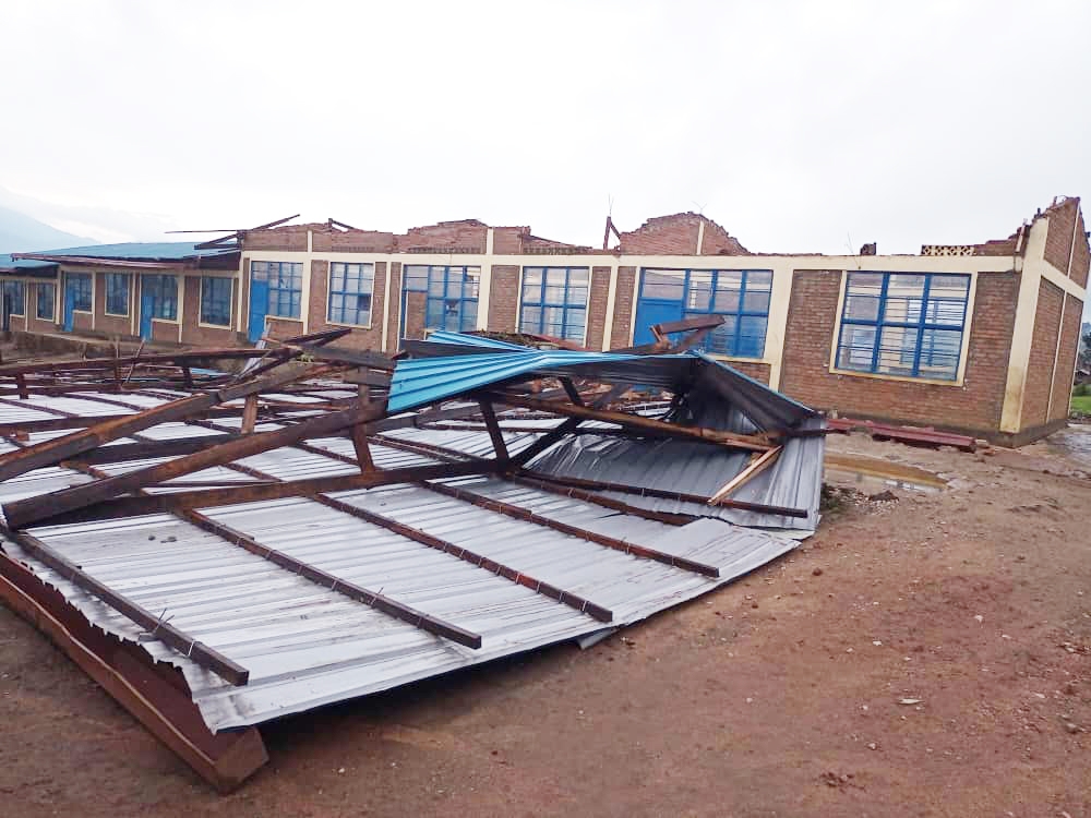 Some classrooms destroyed by winds in Rubavu District on January 4, 2022. The Rwanda Meteorology Agency has issued a warning of strong winds exceeding 10 meters per second in four districts surrounding Lake Kivu.