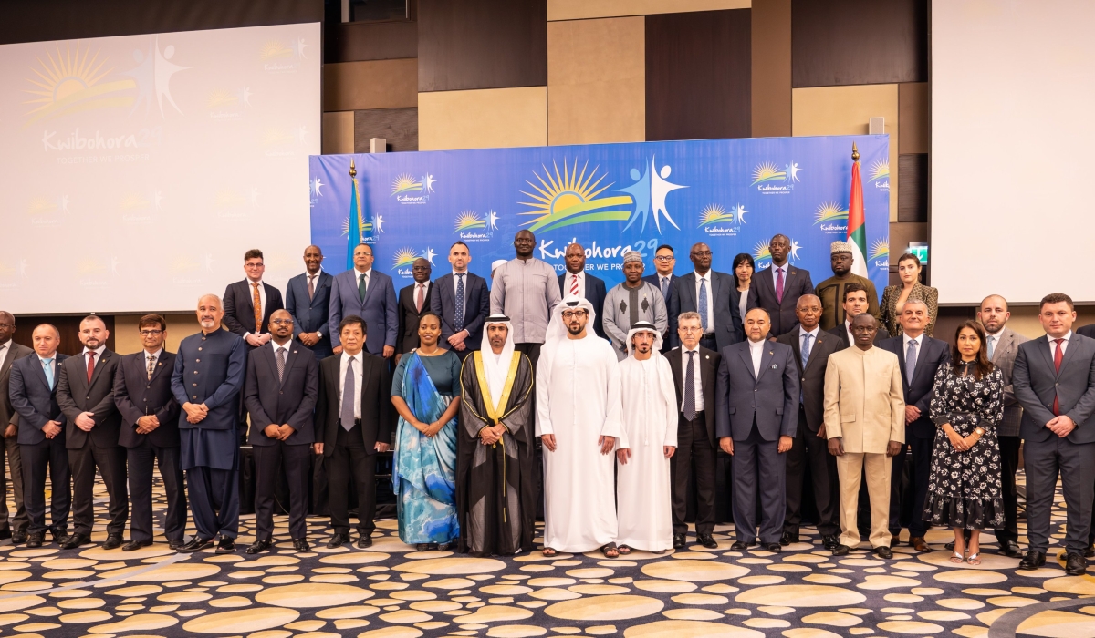 Delegates pose for a group photo at the event to celebrate the 29th anniversary of Rwanda’s liberation, on July 31.