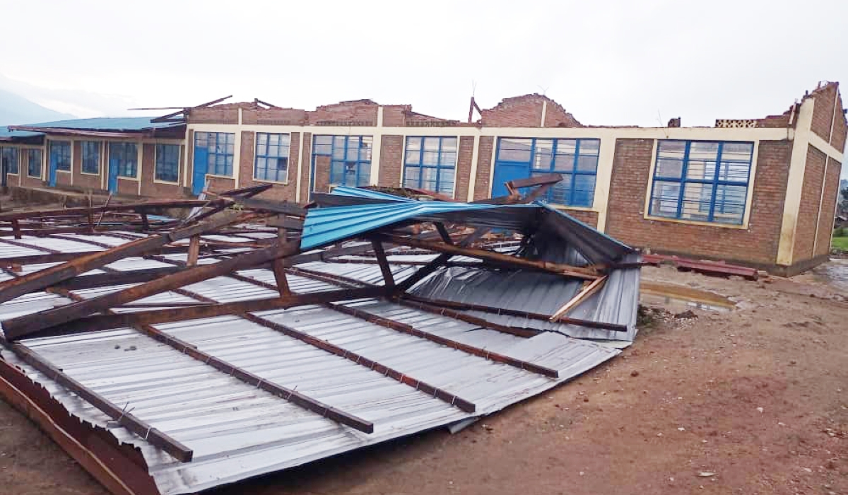 Some classrooms destroyed by winds in Rubavu District on January 4, 2022. The Rwanda Meteorology Agency has issued a warning of strong winds exceeding 10 meters per second in four districts surrounding Lake Kivu.