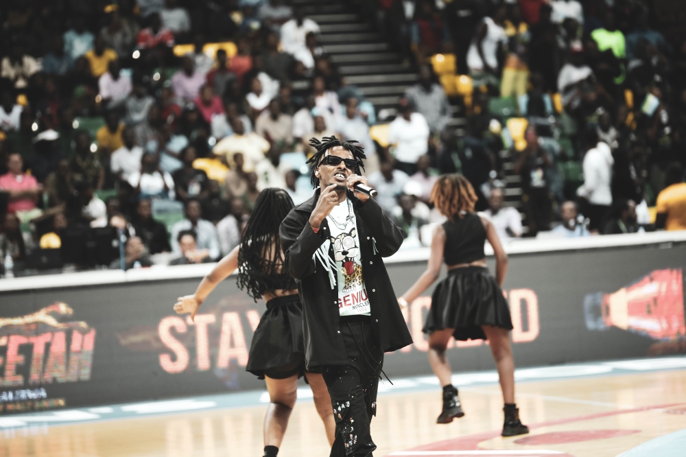 Juno Kizigenza during his performance at Rwanda vs Uganda Women’s Afrobasket quarterfinal halftime show