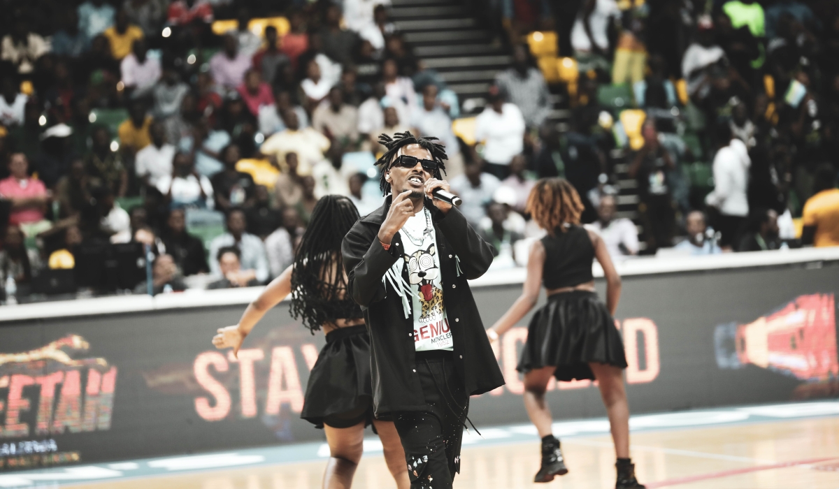 Juno Kizigenza during his performance at Rwanda vs Uganda Women’s Afrobasket quarterfinal halftime show