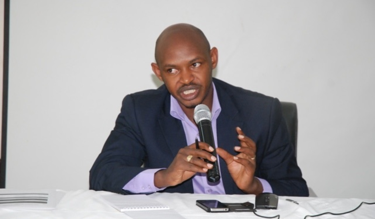 Emmanuel Mugisha, the Executive Secretary of the Rwanda Media Commission (RMC) speaks during a past training session for journalists in Kigali. File