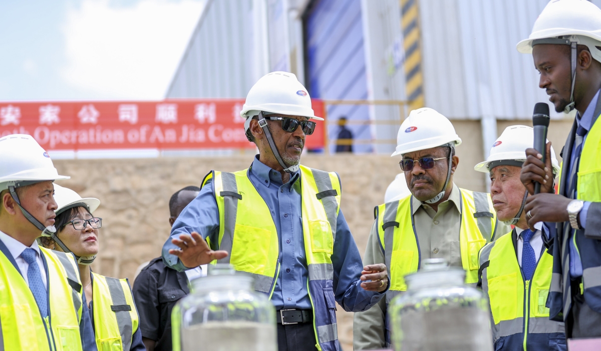 President Paul Kagame during a guided tour of the newly inaugurated AnJia Cement Factory in Muhanga District,on Thursday, August 3.  Photo by Olivier Mugwiza
