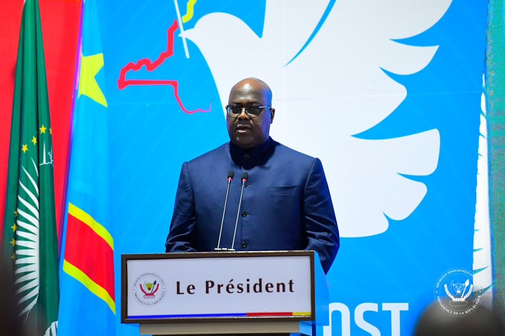 President Tshisekedi during the launch of the so-called &#039;genocide for economic gain&#039; in Kinshasa last week. Courtesy
