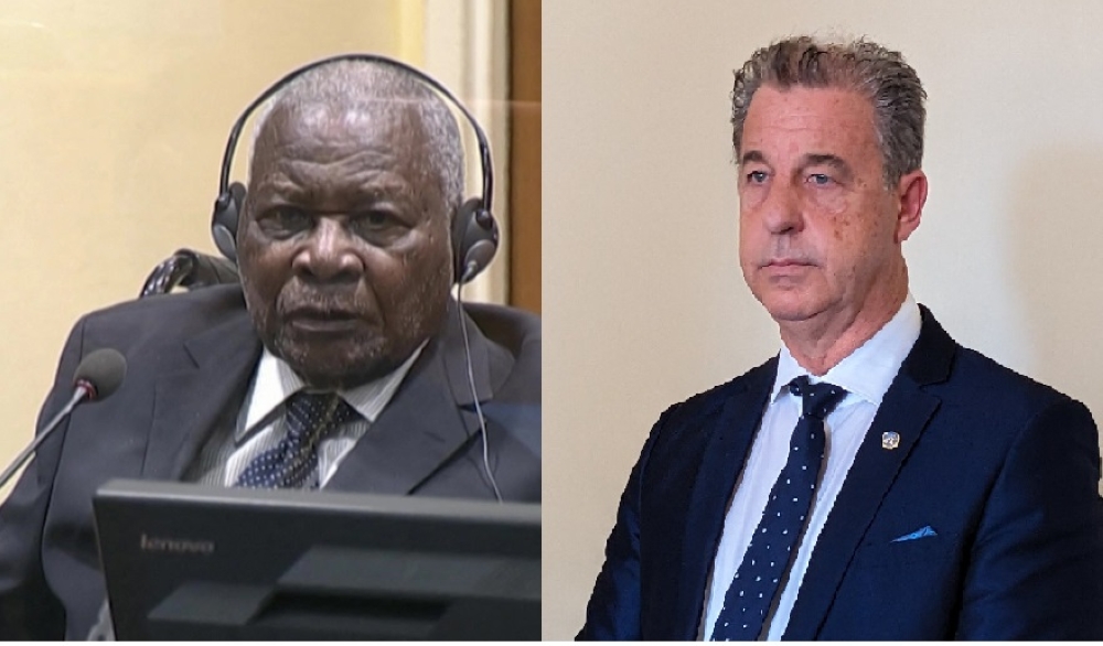 Genocide suspect Felicien Kabuga  at the International Residual Mechanism for Criminal Tribunals(Left) and The Chief Prosecutor of the International Residual Mechanism for Criminal Tribunals (IRMCT), Serge Brammertz (Right).