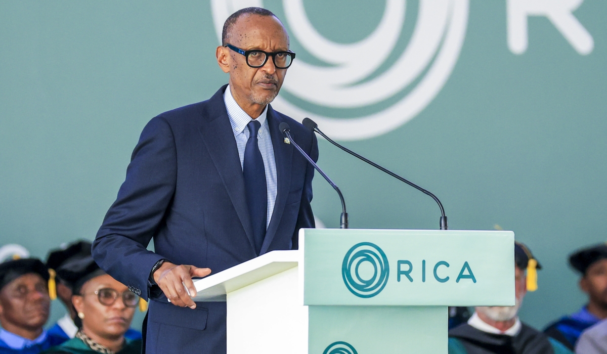 President Paul Kagame delivers remarks at the first-ever graduation ceremony at  Rwanda Institute for Conservation Agriculture (RICA) in Bugesera District on Tuesday, August 8. Photos by Olivier Mugwiza