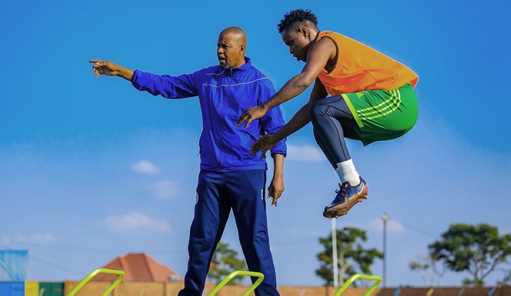 AS Kigali head coach Andre Cassa Mbungo during a training session.  Courtesy