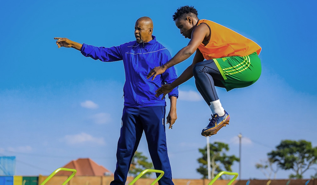 AS Kigali head coach Andre Cassa Mbungo during a training session.  Courtesy