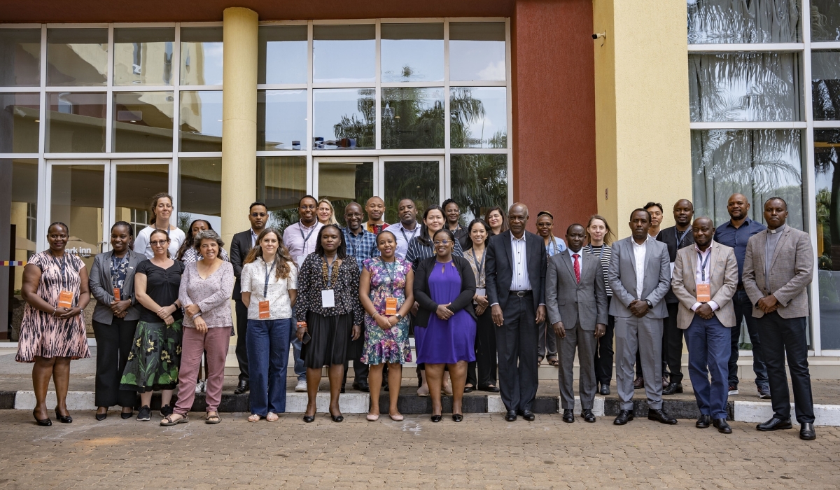 Delegates from UN agencies, World Vision, local NGOs, and government entities pose for a picture at the World Vision&#039;s EA GAM - HEA Regional skills share Forum taking place in Kigali, from August 7-10. All photos by Emmanuel Dushimimana 