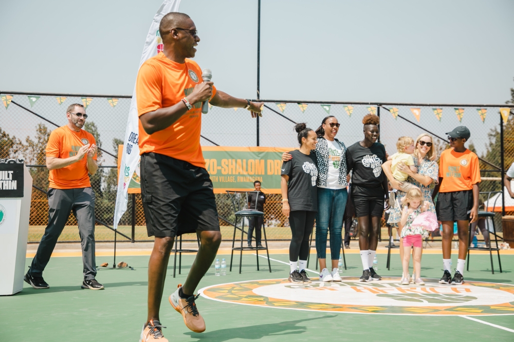 Masai Ujiri, the founder of the Giants of Africa project speaks at the event in Rwamagana Masai Ujiri, the founder of the Giants of Africa project speaks at the event in Rwamagana